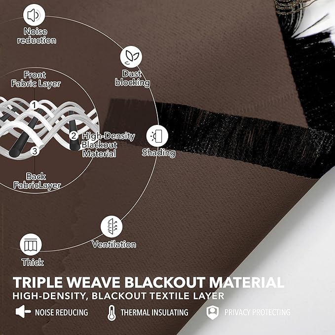 Deconovo Blackout Curtains, Thermal Insulated, W42 x L84 2 Panels, Back Tab, Machine Washable, Room-Darkening Drapes for Bedroom/Living Room Brown