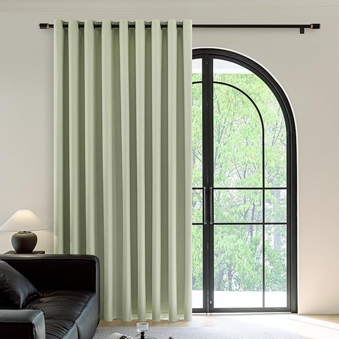 FMFUNCTEX 100% Green Blackout Patio Sliding Glass Door Curtains 84 inch Length, Grommet Extra Wide Living Room Divider Curtains, Thermal Insulated Curtain Drapes for French Door/Bedroom 1 Panel