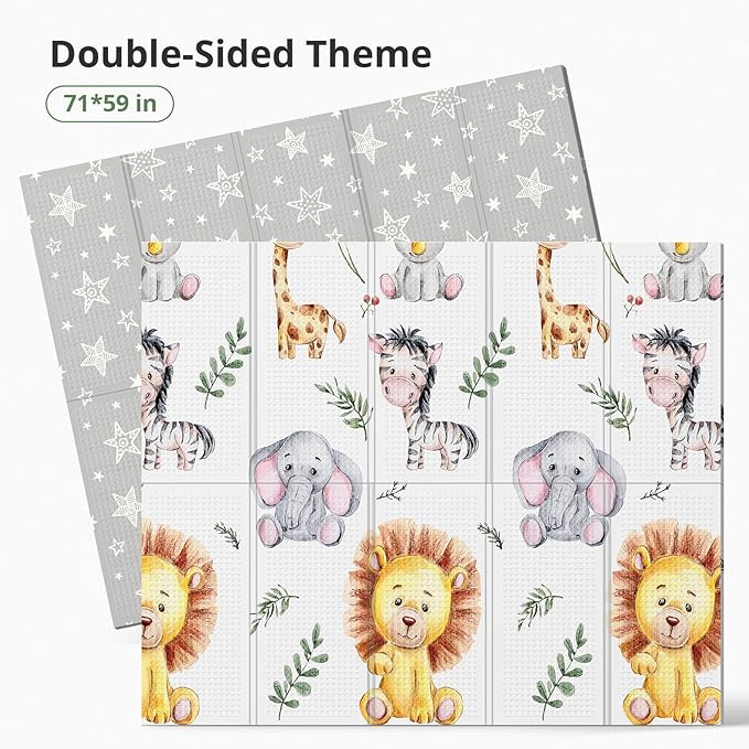 71x59 Baby Play Mat for Floor, Foldable and Foam Babies Activity Tummy Time Playmat, Waterproof & Anti-Slip Crawling Mats, Kids Non Toxic Foam Thick Play Mat for Baby, Toddlers,Lion,71x59