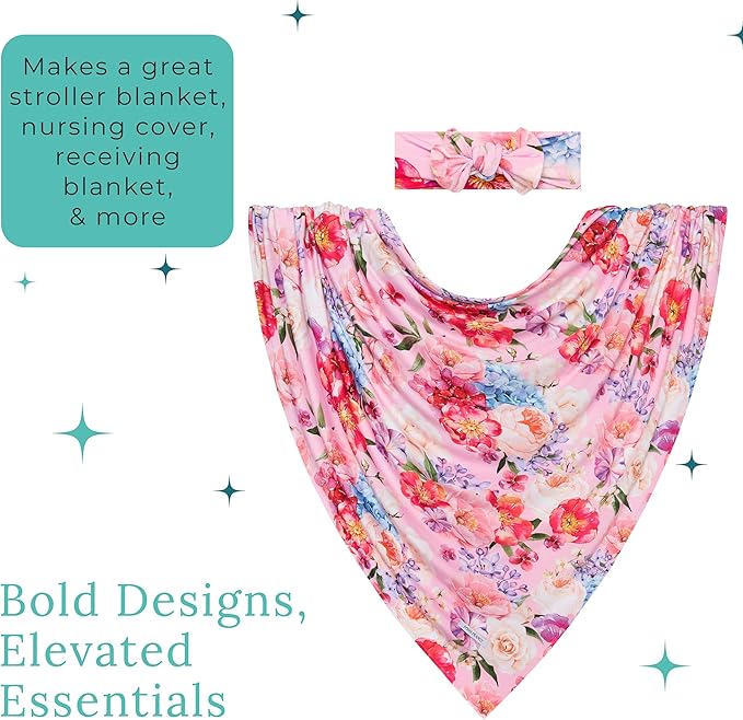 Posh Peanut Swaddle Blanket + Headband Set - Soft Newborn Swaddle Doubles As a Stroller, Receiving Blanket, and Nursing Cover - Matching Baby Swaddles & Headbands for Everyday