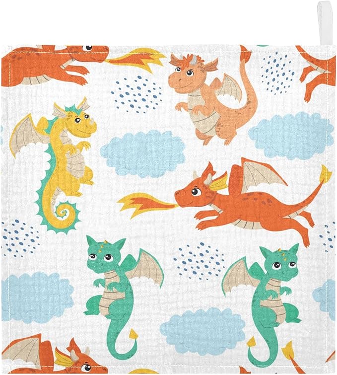 vvfelixl Flying Dragons Baby Burp Cloths Baby Muslin Washcloths for Boys Girls Cotton Baby Face Towel for Newborn Infants Soft and Absorbent 11.8 X 11.8 in, 5 Pack