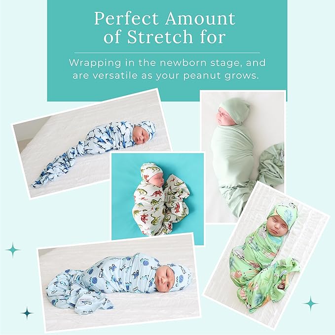 Posh Peanut Baby Swaddle Blanket & Beanie - Matching Newborn Swaddle Set, Doubles As Receiving Blanket or Nursing Cover (Sage)