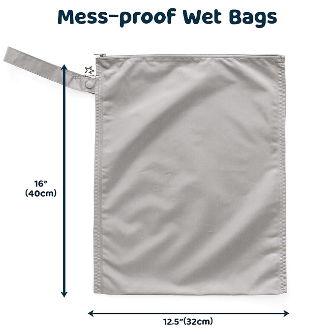 Tiny Twinkle Mess Proof Wet Bags | 2-Pack Reusable Waterproof Wet Bags for Swimsuits | Baby Clothes | Travel & Diaper Bag (Vintage Cars,Varsity Flags)
