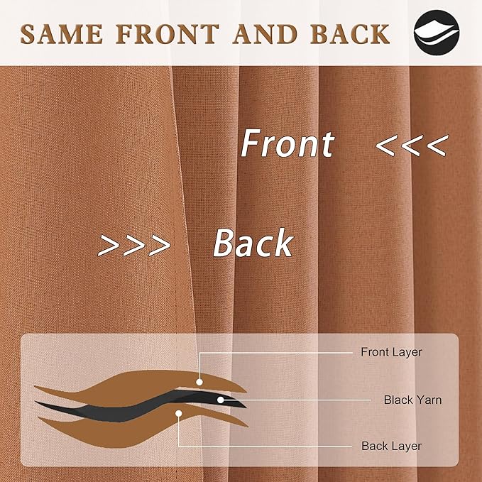 DUALIFE Terracotta Blackout Long Curtain Drapes 102 Inch 2 Panels Set Back Tab Rod Pocket Orange Decor Window Curtain Panels 102 Inches Long for High Living Room 50 Inch Wide, Rust Color