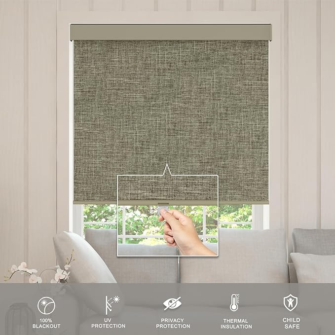 Blackout Roller Shades Blinds for Windows, Free-Stop Cordless Roller Shades with Valance, Thermal Insulated Fabric Window Blinds UV Protection for Home, Bedroom, Coffee, 35" W x 72" H