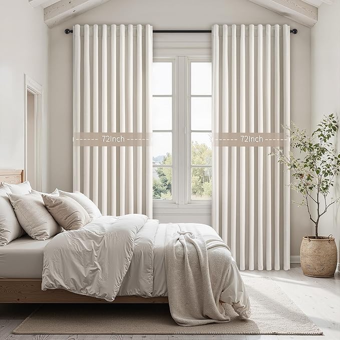 Cream Birch Blackout Curtains 72 Inches Extra Wide for Living Room 70 Inch Large Window Treatment Ivory Bedroom Window Curtain 84 Inch Long Thermal Room Darkening Heavy Drapes (72"W x 84"L 1 Panel)