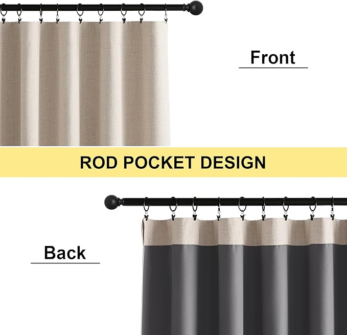 NICETOWN Natural Faux Linen 100% Blackout Curtains, 2 Panels Set, 42 x 54 Inch, Rod Pocket Thermal Insulated Room Darkening Drapes for Bedroom, Living Room, Nursery, Modern Farmhouse Deco