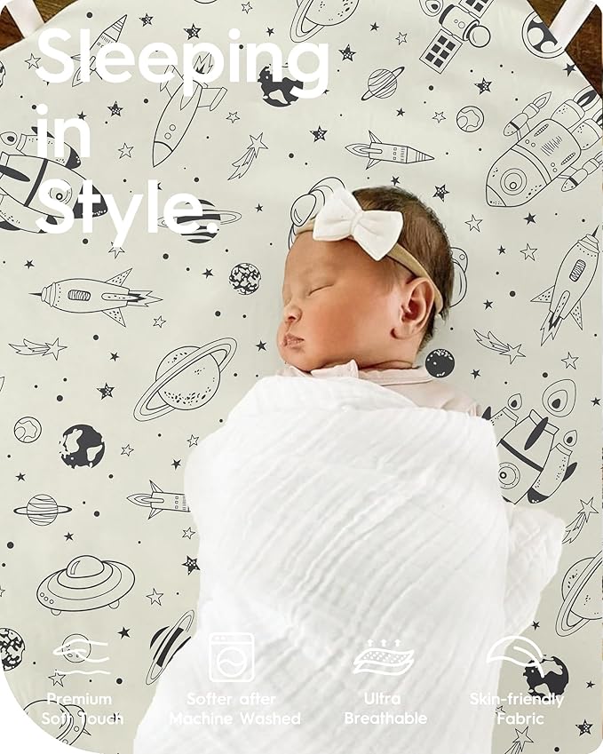 TOTBASIC Crib Sheet for Boy Girl, Premium Soft Jersey Knit Fitted Crib Sheet, Safe and Snug, Durable, Stylish Crib Sheet, 28''x52''x9'' Extra Deep Pocket, Night Space
