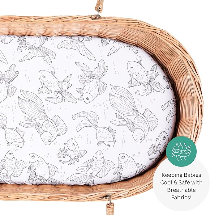 Bassinet Sheets for UPPAbaby Bassinet V3, Graco Modes, DreamMore, SmartSense Soothing, Thule Bassinet, 3 Pack, 16 x 30, Ultra Soft, Breathable, Unisex Boys Girls, Gray (Dark Fish)