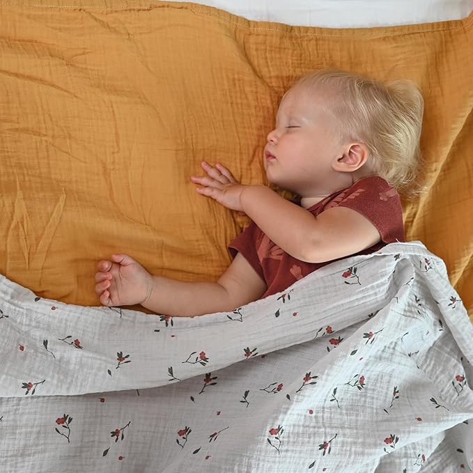Muslin Swaddle Blankets for Boys & Girls, Soft Breathable Swaddling Blankets, Large 47" X 47" inches Baby Muslin Swaddles, 4 Pack Red Berries/Earthy Colors