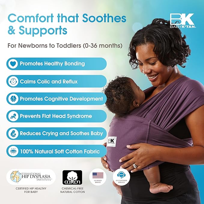 Original Baby K'tan Baby Carrier: #1 Easy Pre-Wrapped, Soft, Slip-On, No Rings, No Buckles | 5 in 1 Baby Sling for Hands-Free Comfort | Eggplant | X-Small