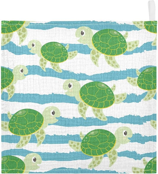 vvfelixl Baby Muslin Washcloths Cute Characters Green Turtles Baby Burp Cloths Cotton Baby Face Towel for Newborn Infants Boys Girls Soft and Absorbent 11.8 X 11.8 in, 3 Pack