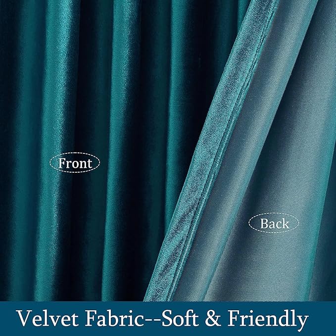 PRIMROSE Teal Velvet Curtains 72 inch Long for Living Room,Set of 2 Panels Blackout Rod Pocket Back Tab Window Treatment Room Darkening Heavy Decorative Curtains Drapes for Bedroom