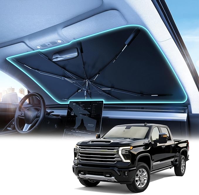 Windshield Sun Shade Umbrella for Car Vinyl Coating Protect Car from Sun Rays & Heat Damage Keep Cool and Protect Interior Small (53" L x 29" W)