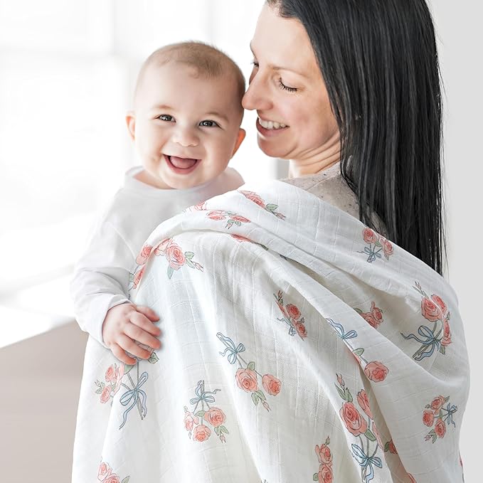 4-Pack 100% Cotton Muslin Swaddle Blankets, Large 47 x 47 Inches — Breathable Soft Receiving Blankets for Newborns, Swaddling Wraps, Baby Essentials, Registry Gift (Butterfly Floral Garden)