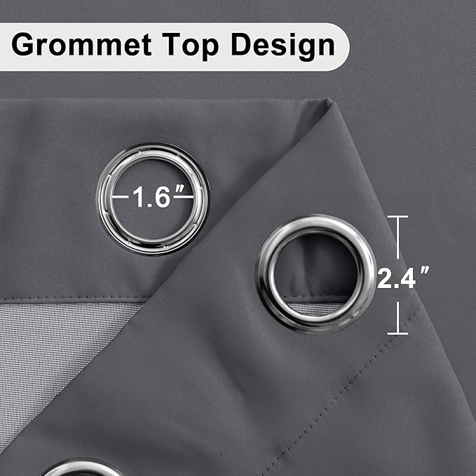 XWZO Full Shaded Blackout Curtains 63 Inches Long with Tiebacks- Heat and Light Blocking Ring Top Window Drapes with Black Liner Backing for Bedroom/Kid's Room, Dark Grey, W42 x L63, Set of 2 Panels