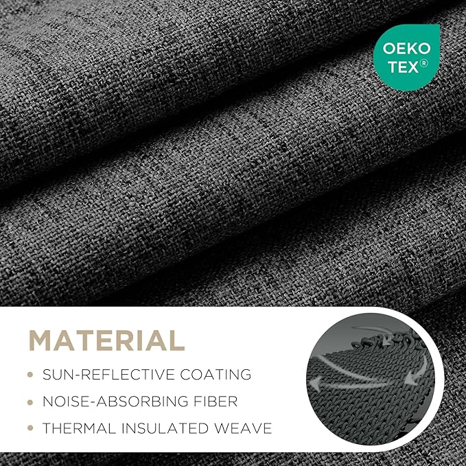 Joydeco Blackout Curtains for Bedroom - 100% Light Blocking 2 Panels Set Black Drapes 66" W x 108" L, Thermal Insulated Room Darkening Curtains, Linen Textured for Living Room, Rod Pocket & Back Tabs