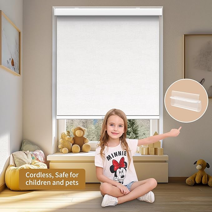 GENIMO 100% Blackout Blinds for Indoor Windows, Cordless Window Shades, Jacquard Thermal Insulated, UV Protection Fabric, Window Blinds for Home, Office, Bedroom, Easy to Install, White, 29" W X 72" H