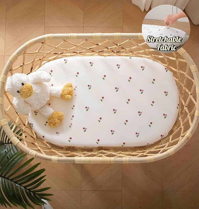 SDY Jersey Cherry Bassinet Sheets for Baby Girls,32 "x 16 "x 4", 2 Pack,Pink Cute Kawaii Standard Oval/Retangle Fitted Bassinet Sheets for Toddler,Super Soft Breathable