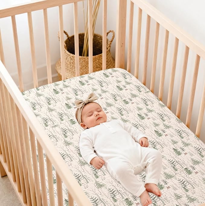 lulumoon Fitted Crib Sheets 2-Pack: Soft Muslin Cotton for Standard Crib - Boho Forest Print for Baby Boys Girls Nursery Bedding & Gift