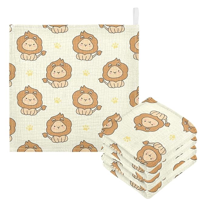 vvfelixl Baby Washcloths Cotton Cute Lion Baby Muslin Washcloths Soft Baby Face Towel for Newborn Infants Baby Wipes, 11.8 X 11.8 Inch, 3 Pack Yellow