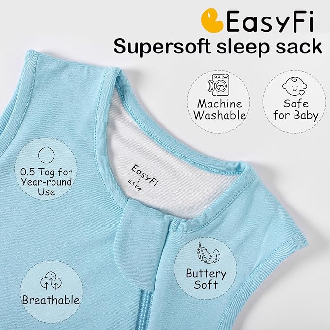 Supersoft Rayon Made from Bamboo Sleep Sack 3-6 Months Newborn Sleep Sack 0-3 Months 0.5 Tog Baby Wearable Blanket with 2-Way Zipper Summer Unisex Sleeping Bag for Babies (2 Pack) Blue & Gray