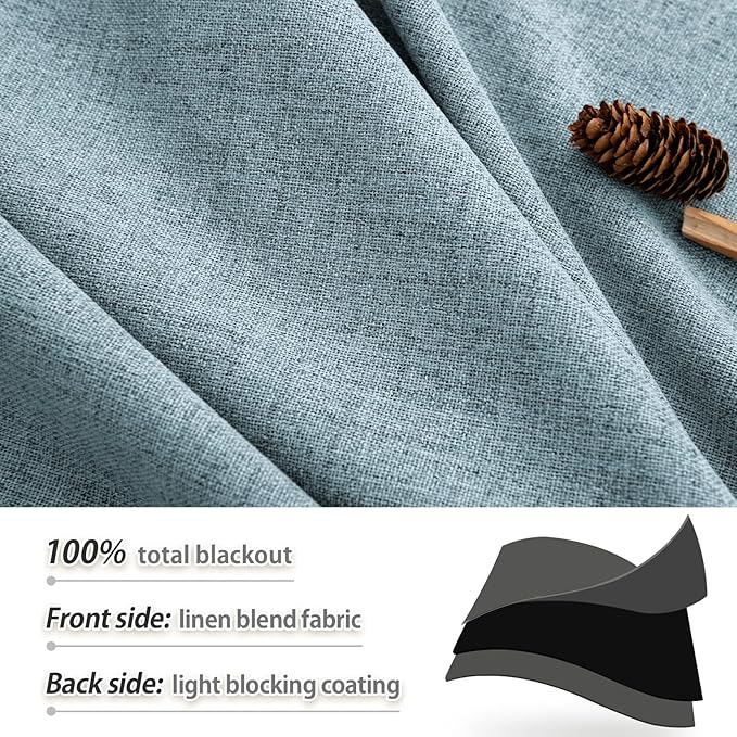 Dusty Blue 9 FT Long Linen Blackout Curtains with Back Tab and Rod Pocket Thermal Insulated Privacy Drapes for Bedroom 2 Panels 108 Inches Long Ceiling to Floor Length Curtains for Living Room