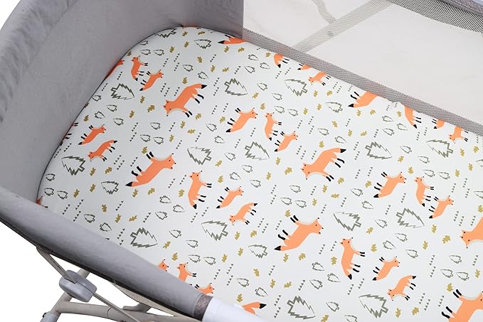 Onacosht Bassinet Sheets 3 Pack for Baby Boy, Soft Stretchy Universal Fitted Sheet Set for Oval Rectangle Hourglass Bassinet Mattress, Forest Fox Elephant Printing
