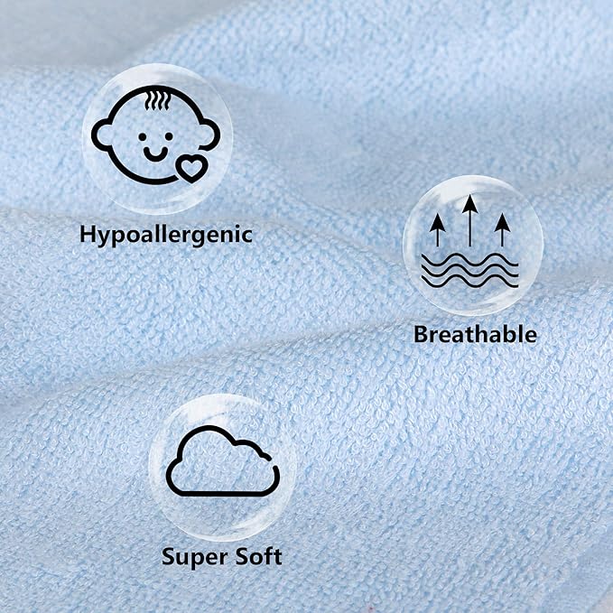 6 Pack Baby Boy Washcloths Bulk for Newborn, Extra Soft Face Bath Towel for Toddler, Absorbent Kids Wash Rag for Body, 70% Rayon Derived from Bamboo, 30% Cotton, 10"x10", Blue/Green/Yellow