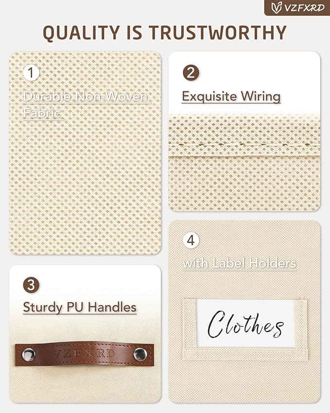 13 Inch Cube Storage Bin 6 Pack Collapsible Fabric Basket with Handles and Labels, Cube Storage Organizer for Closet, Bedroom, Living Room, Beige