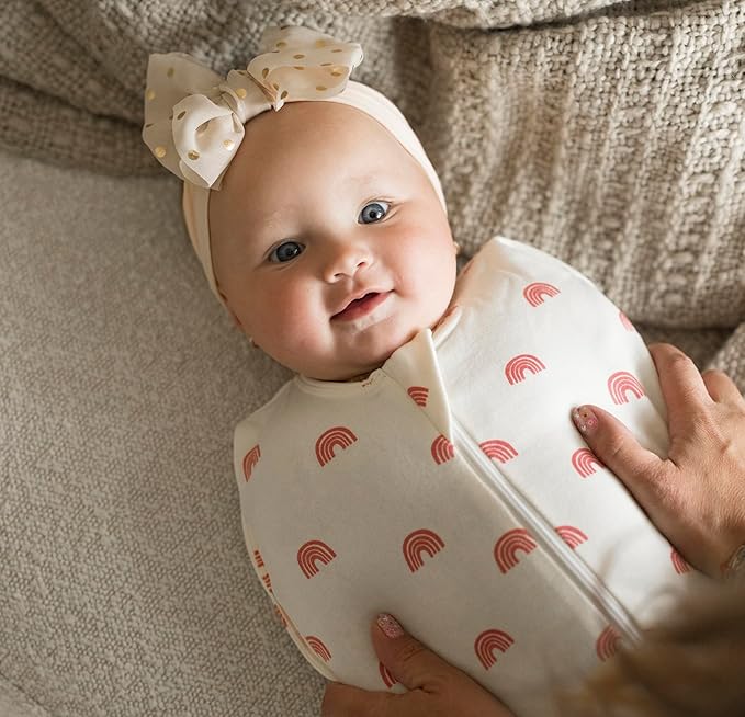 Tiny Twinkle Baby Sleep Sack 0-3 Months 1.0 TOG, Cotton & Elastane Wearable Blanket, Swaddle Transition Micro-Fleece, Machine Washable(Rainbows)