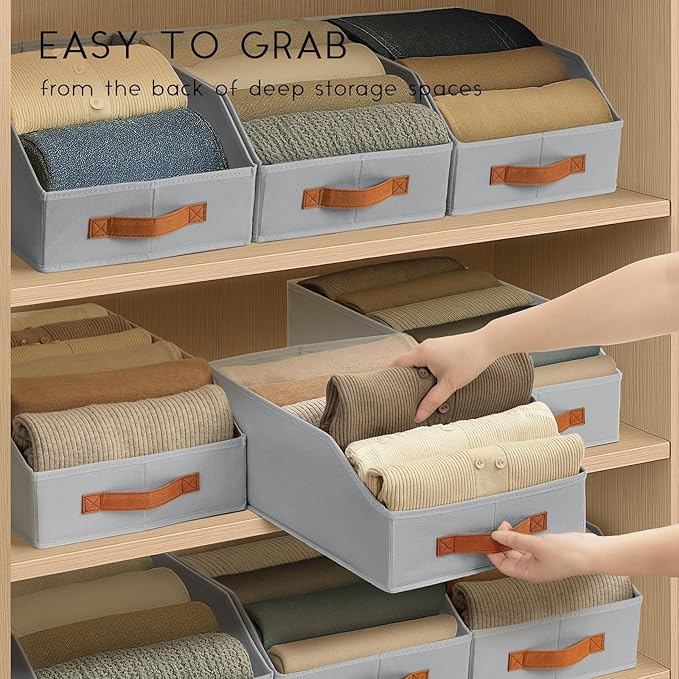 Fabric Storage Bins for Organizing - 4 Pack Large Trapezoid Collapsible Storage Bins with Front Handle, Closet Organizers and Storage for Bedroom, Home Shelves, Small Spaces, Grey