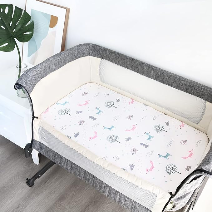Muslin Bassinet Sheets Fit for Halo, Dream on Me, Fisher Price, Delta, Graco and Other Oval & Hourglass Mattresses, Unisex for Baby Girl/Boy, Ultra Soft and Breathable, 2 Pack
