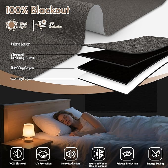 Kincmo No Drill Motorized Blinds with Remote, 100% Blackout Roller Shades for Windows, Custom Electric Blinds Compatible with Alexa, Apple Homekit, Google Home (100% Blackout Classic Shadow)