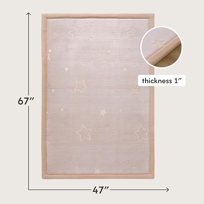 Hakuna Matte GlowCloud Baby Play Mat for Floor 47”x 67” Stars – Coral Velvet Memory Foam Rug for Crawling & Cozy Play – Non-Slip, Water-Resistant, Easy-CareTummy Time Mat, Playmat for Playpen