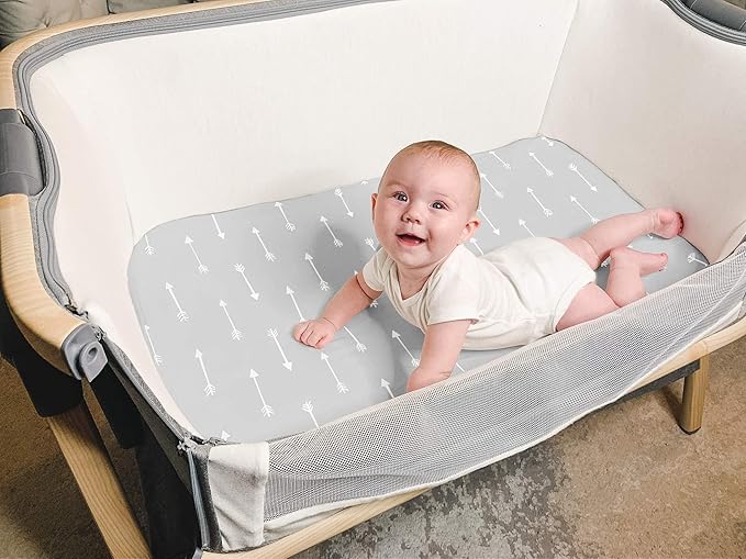 Bassinet Bed Sheets – Premium Bassinet Fitted Sheet for Halo, Mika Micky, Maxi Cosi & Others - 4 Pack 100% Jersey Knit - Bassinet Bedding for Standard Size Oval or Halo Bassinet Pads for Boys & Girls