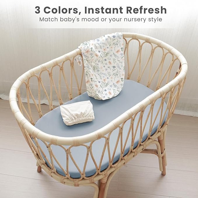 Konssy 3 Pack Stretchy Bassinet Sheets for Baby Girl Boy, Soft Breathable Baby Bassinet Mattress Sheets Fit for Hourglass Oval Cradle, Moses Basket Rectangle Mattress (Coffee Check)
