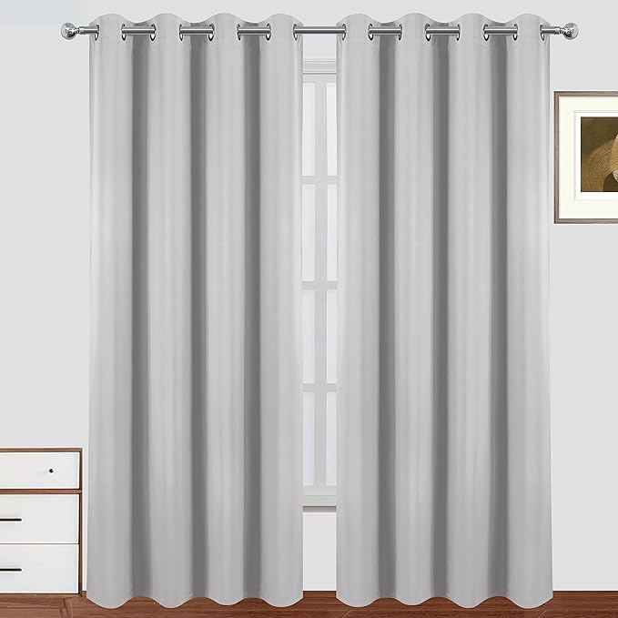 LEMOMO Blackout Curtains 52 x 95 Inch Light Grey Curtains 2 Panels Darkening Thermal Insulated Bedroom Curtains