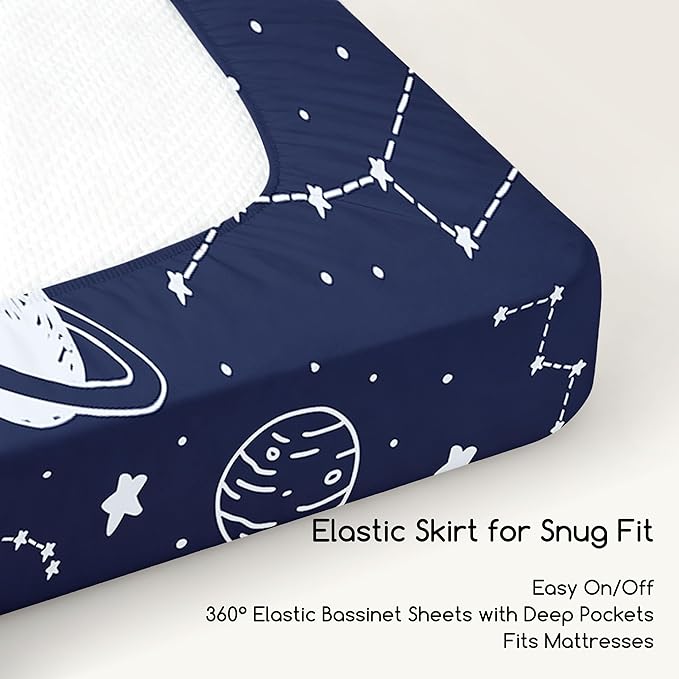 Baby Delight Bassinet Sheets 33x20 for Newton,Airclub,Maxi COSI,Angelbliss,Dream on Me,Mika,Harppa,Amke,ezebaby Rectangle Bassinet Mattress - Navy Blue Planet 3 Pack Boy