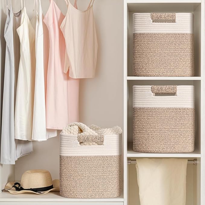 11 Inch Storage Cubes, 6 Pack Cube Storage Bins for Organizing, Cotton Rope Woven Baskets for Shelves, Bathroom, Kids Room, Closets, Baby Nursery