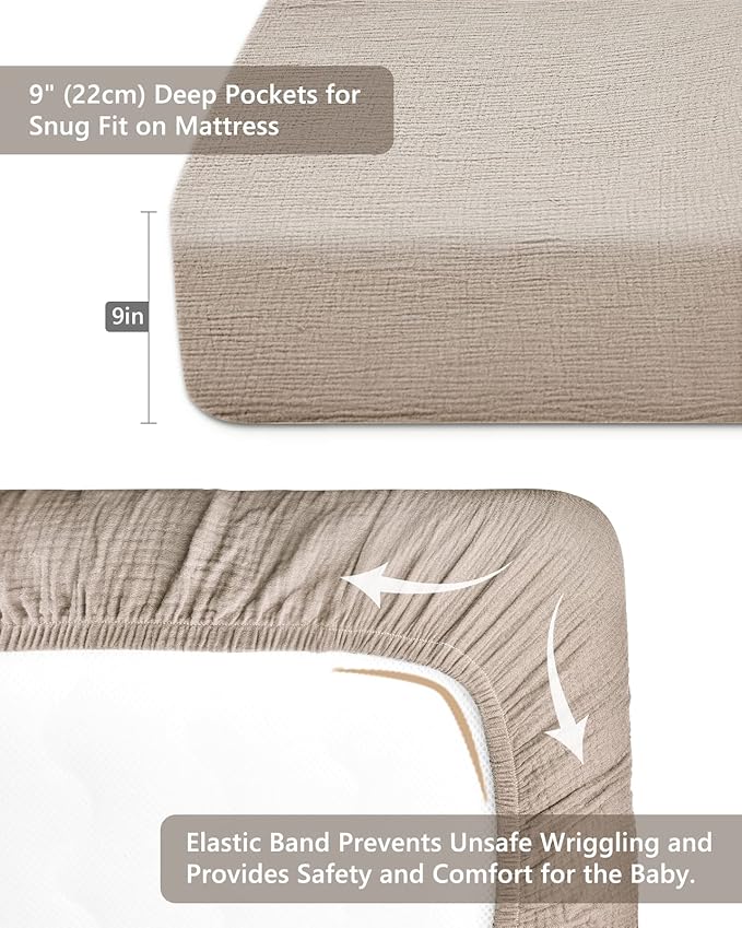 Crib Sheets for Baby Boy Girl 2 Pack, Fitted Crib Mattress Sheet 28" x 52", Muslin Toddler Bedding with Neutral Style, Nursery Bedding Essentials (Beige & Vintage Taupe)