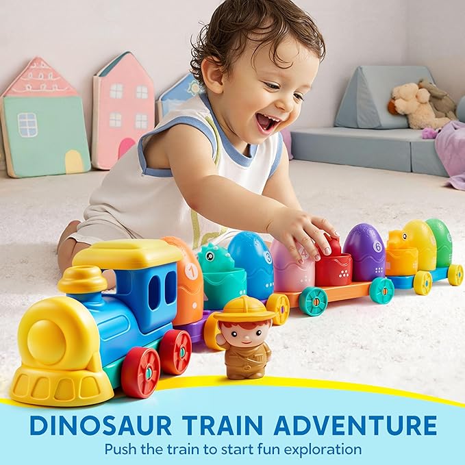 Play-Act Learning Toy for Toddlers 1 2 3 Years Old, Counting, Matching & Sorting Montessori Learning Dinosaur Train Including 9 Dinosaurs, Easter Basket Stuffers Birthday Gift for Baby Boys Girls