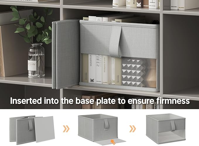 Foldable Storage Bins with Clear Window, Fabric Organizer for Closet, Shelves & Cubes - Breathable, Odor-Free Storage Boxes for Towels, Clothes, Toys, Books - 11.5 * 8.75 * 6.5in, Gray, 3-Pack