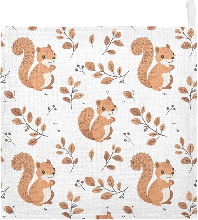 vvfelixl Cute Squirrel with Tail Baby Burp Cloths Baby Muslin Washcloths for Boys Girls Cotton Babys Face Towel for Newborn Infants Soft and Absorbent 11.8 X 11.8 in, 5 Pack