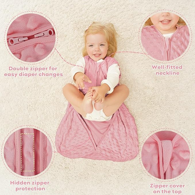 Yoofoss Fleece Baby Sleep Sack 0-6 Months with Plush Dots, TOG 1.5 Baby Wearable Blanket with 2-Way Zipper, Cotton Toddler Sleep Sack Fleece