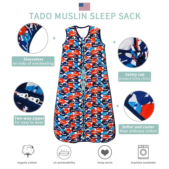 TADO MUSLIN Toddler Sleep Sack, 70% Rayon from Bamboo and 30% Cotton Baby Wearable Blanket Winter 2.5 TOG Sleeping Sack Soft Warm (2-4T)