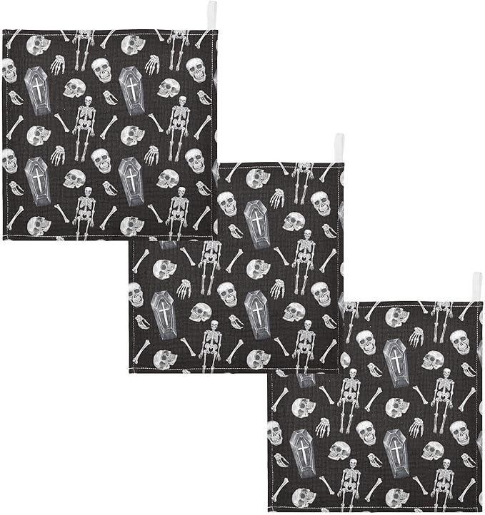 vvfelixl Baby Washcloths Cotton Creepy Skull Baby Muslin Washcloths Soft Baby Face Towel for Newborn Infants, 11.8 X 11.8 inch, one sizex5