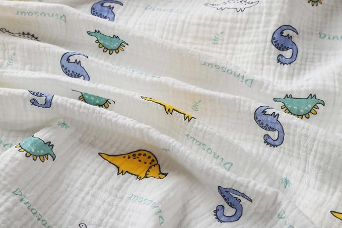 Onacosht Muslin Crib Sheets for Boys Girls, Soft Breathable 100% Cotton Baby Fitted Sheet 52" x 28" for Standard Toddler Crib Mattress, 2 Pack, Dinosaur and Light Green