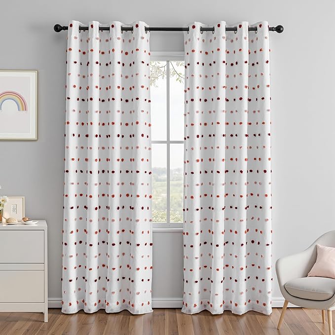 MEETSKY Colorful Pom Pom 100% Blackout Curtains for Girls Bedroom 90 Inch Long 100% Light Blocking Curtains for Living Room 2 Panels Room Darkening Grommet Double Layer Drapes 52W x 90L