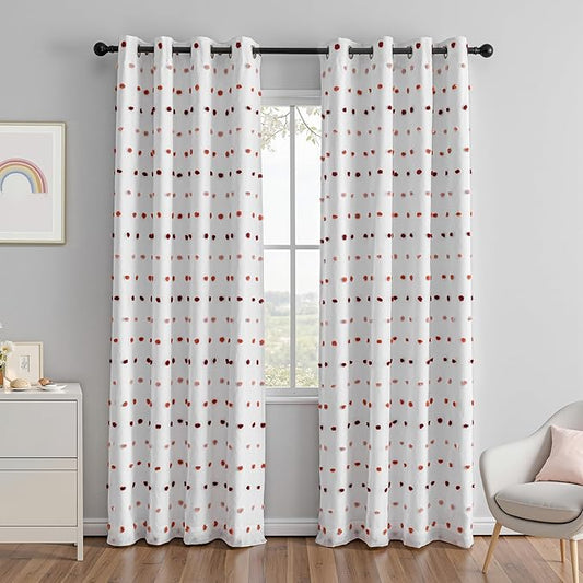 MEETSKY Colorful Pom Pom 100% Blackout Curtains for Girls Bedroom 90 Inch Long 100% Light Blocking Curtains for Living Room 2 Panels Room Darkening Grommet Double Layer Drapes 52W x 90L